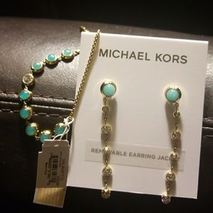Michael Kors Crystal Blue Earrings and Bracelet